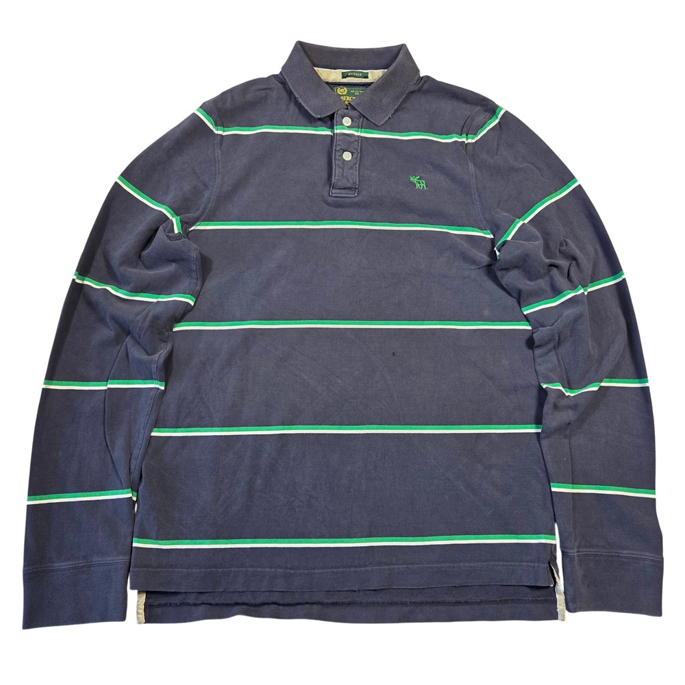 Y2k Vtg Abercrombie Fitch Mens L Long Sleeve Striped Polo Rugby Shirt 2000s Punk